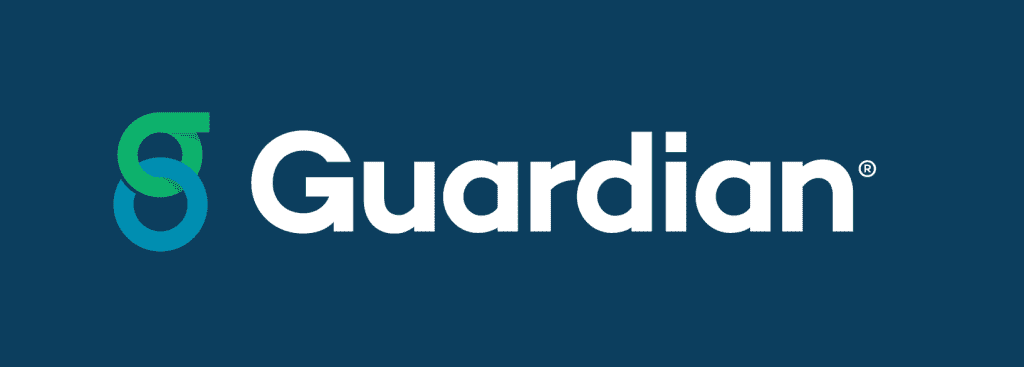 white guardian logo on a dark blue background with a green and blue g icon on the left