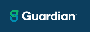 white guardian insurance logo on blue background with a green and blue logo to the left